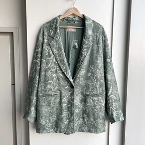 Free People RARE Beckett Green Floral Linen Blazer - Size M